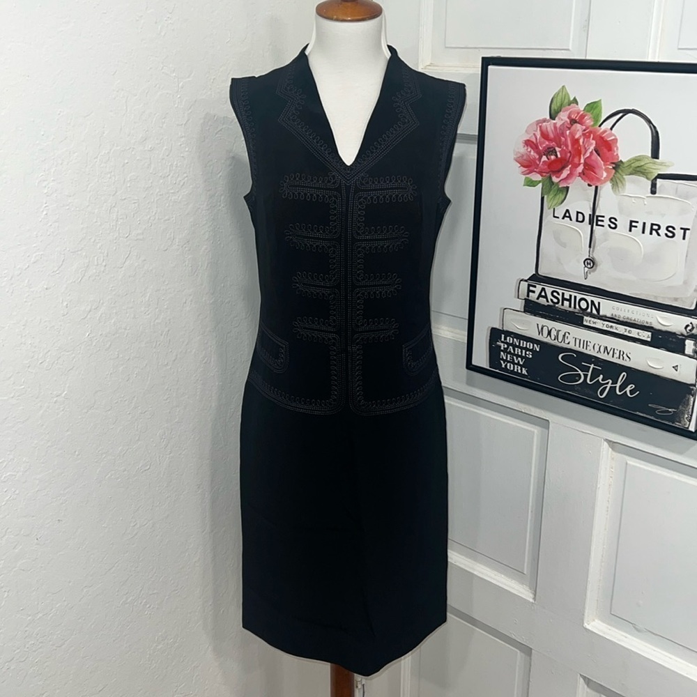 Moschino Cheap & Chic Black Embroidered V-Neck Dress Size 8US